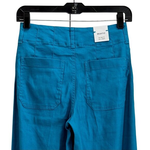Anthropologie Colette Linen Full Length Wide Leg Pants Maeve Ocean Blue Size 25 - Picture 5 of 11